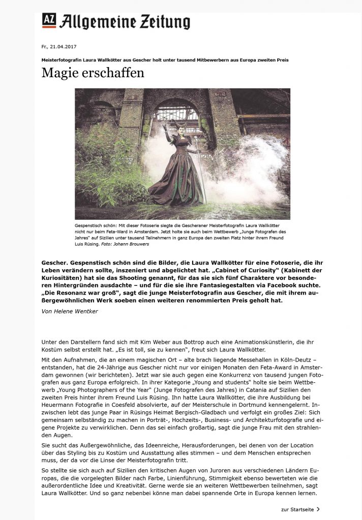 Artikel über Julia Walkötters Foto von Maleficient in der Gescher Allgemeinen Zeitung